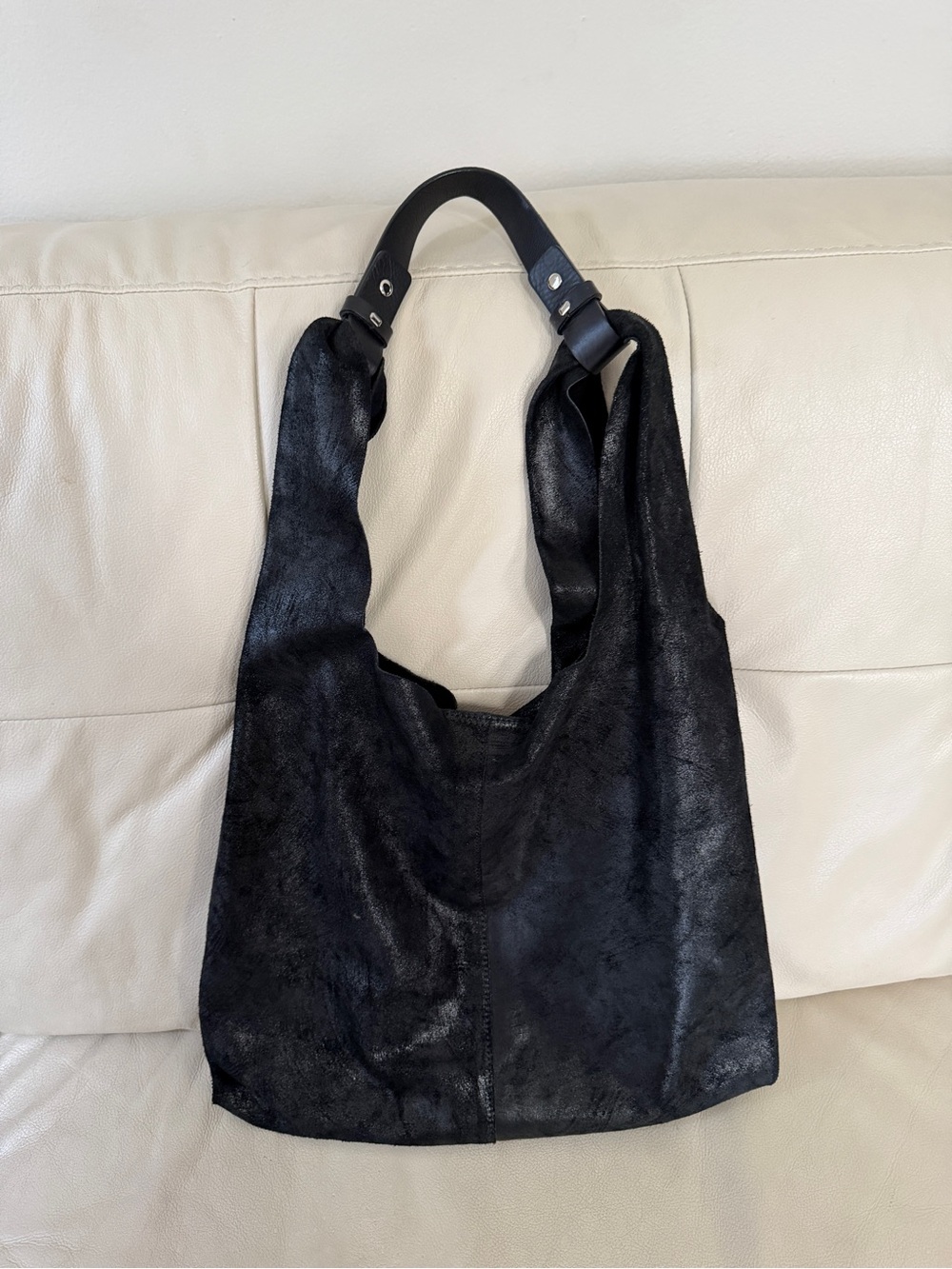 Black Leather Hobo Tote Bag - Unbranded